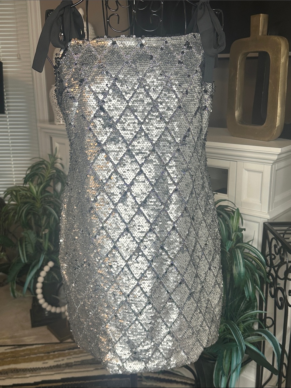 GB girls Silver Sequin Tie-Shoulder Mini Dress